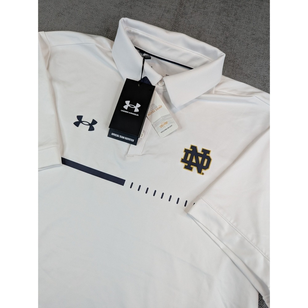 NWT Under Armour UA x Notre Dame Polo Shirt Mens M White Fighting Irish Stripe